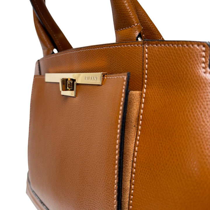 Details van het leer van de Ripani leren handtas camel #kleur_camel