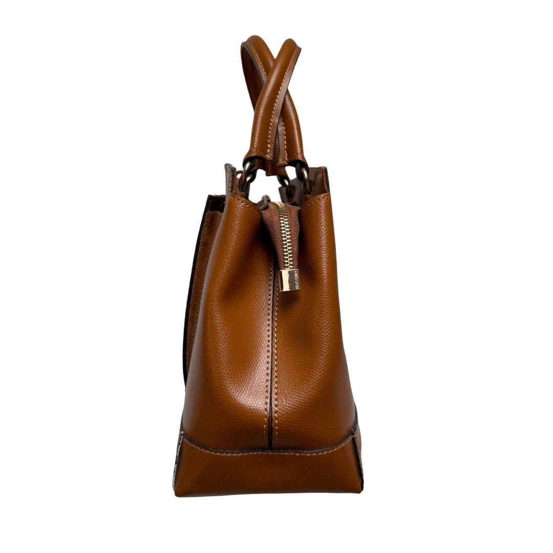 Zijkant van de Ripani leren handtas camel #kleur_camel