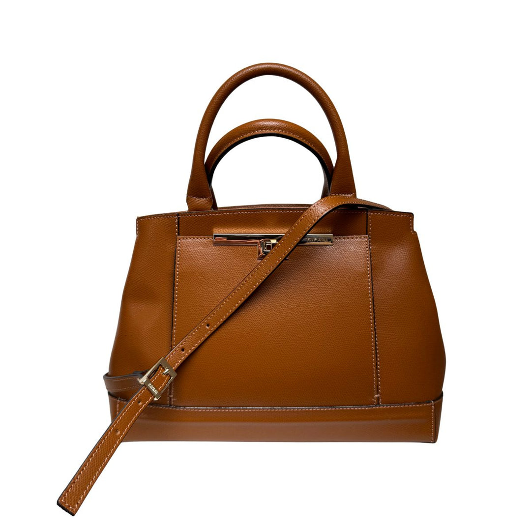 Voorkant met schouderriem van de Ripani leren handtas camel #kleur_camel