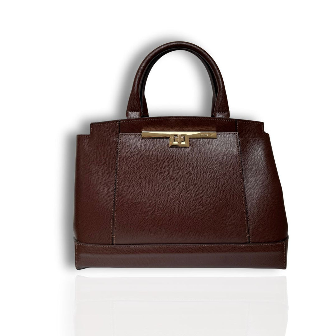 Voorkant van de Ripani leren handtas donkerbruin #kleur_donkerbruin