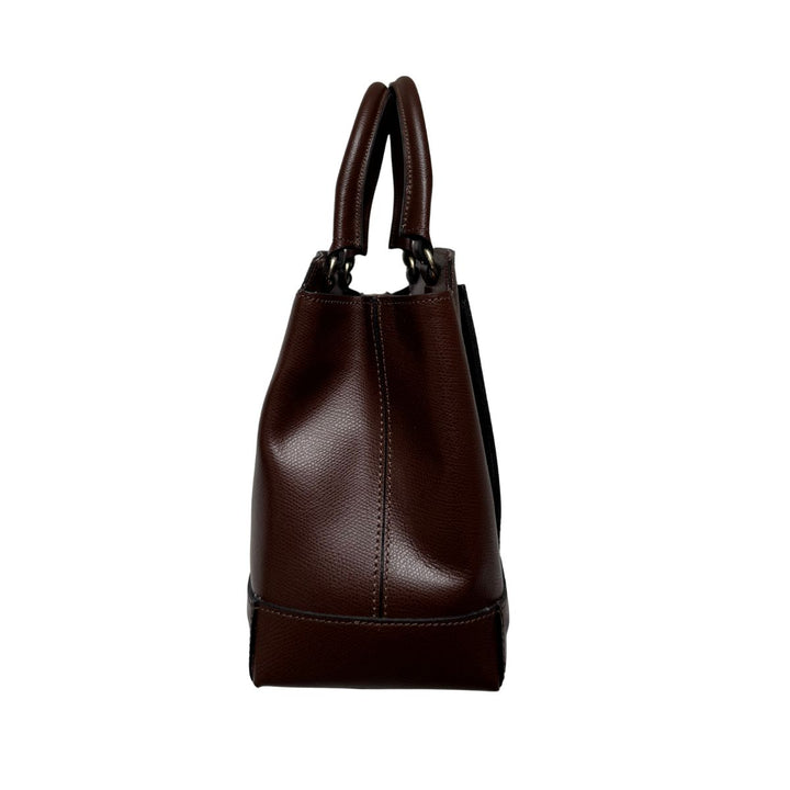 Zijkant van de Ripani leren handtas donkerbruin #kleur_donkerbruin