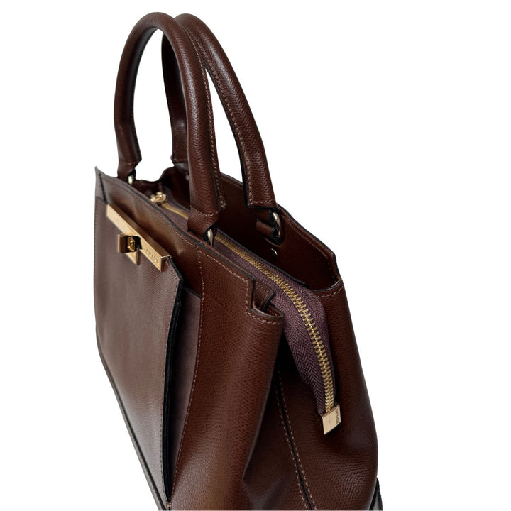 Voorzijde van de Ripani leren handtas donkerbruin #kleur_donkerbruin