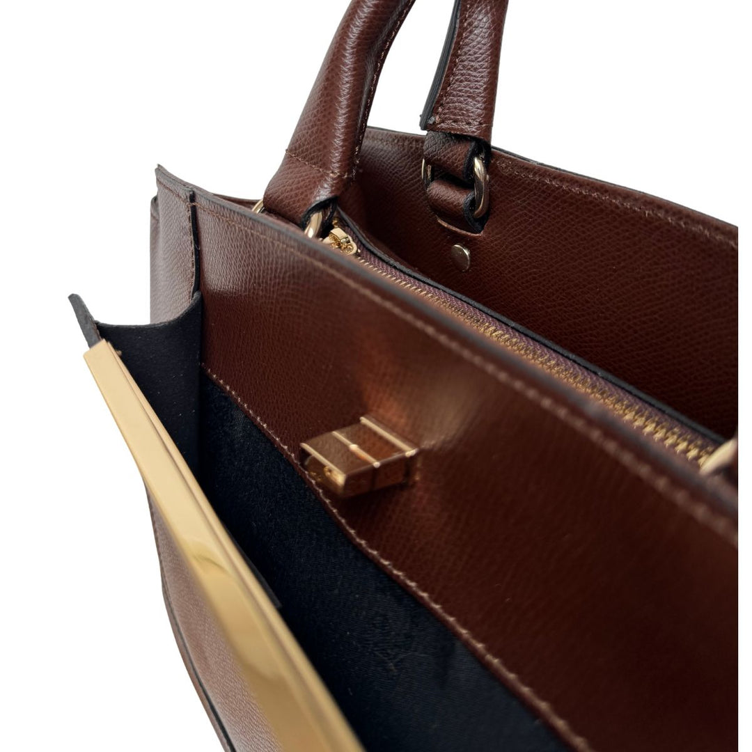 Voorvak van de Ripani leren handtas donkerbruin #kleur_donkerbruin