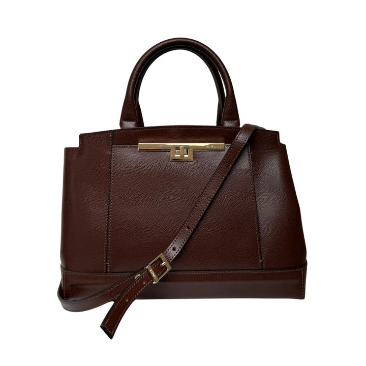 Voorkant met schouderriem van de Ripani leren handtas donkerbruin #kleur_donkerbruin
