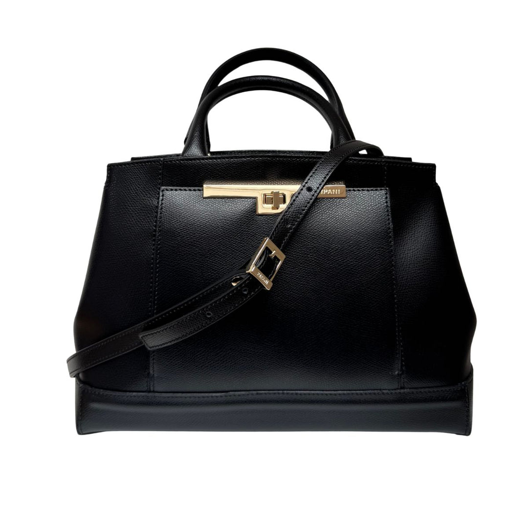 Voorkant met schouderriem van de Ripani leren handtas zwart #kleur_zwart