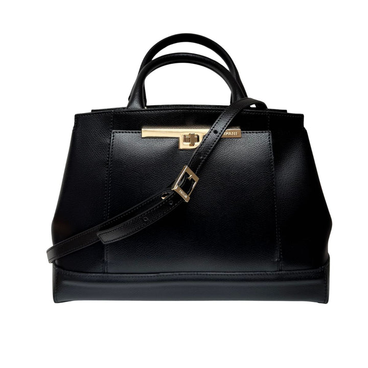 Voorkant met schouderriem van de Ripani leren handtas zwart #kleur_zwart