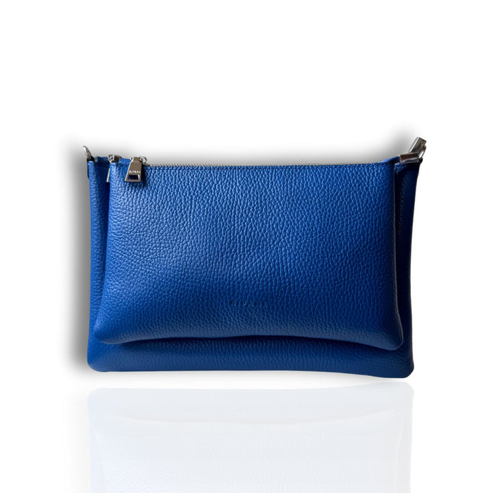 Voorkant van de Ripani 7076 leren schoudertas blauw #kleur_blauw