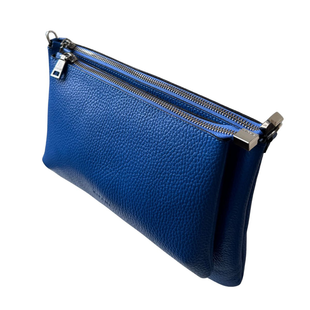 Voorzijde van de Ripani 7076 leren schoudertas blauw #kleur_blauw