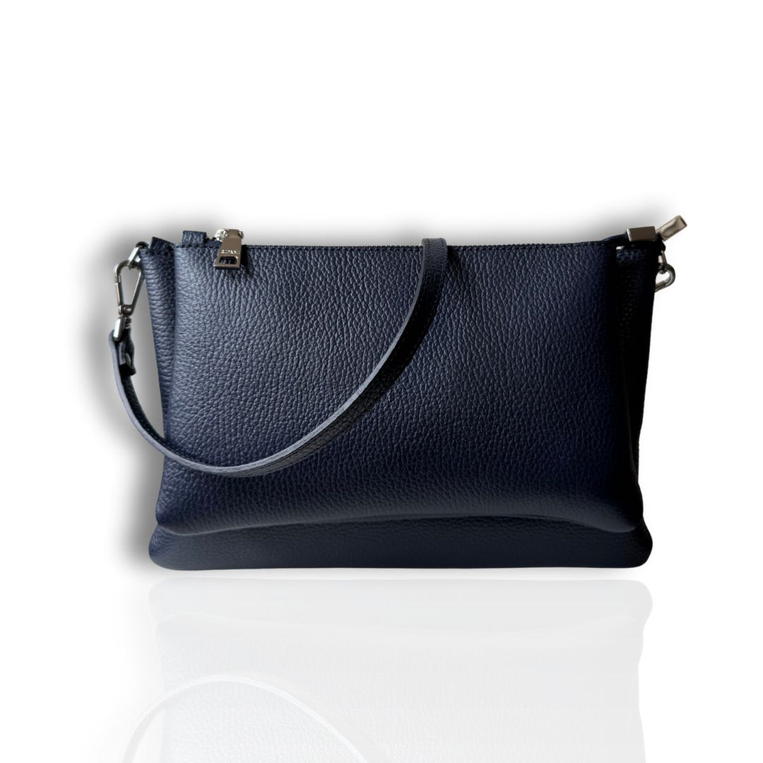 Voorkant van de Ripani 7076 leren schoudertas navy #kleur_navy