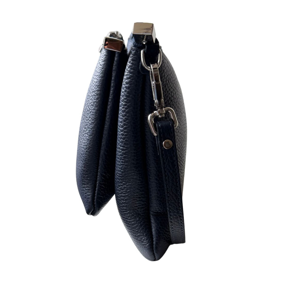 Zijkant van de Ripani 7076 leren schoudertas navy #kleur_navy