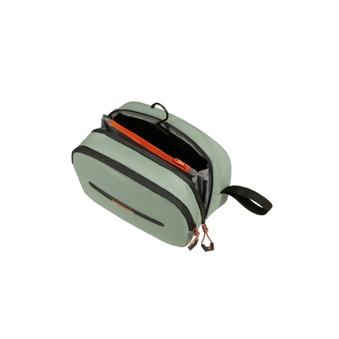 Binnenkant van de Ecodiver toilettas in licht-sage #kleur_licht-sage