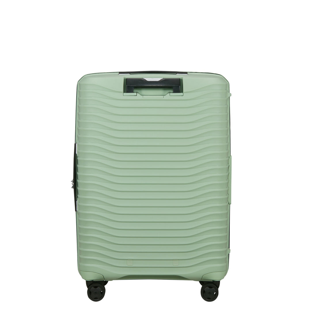 Achterkant van de Samsonite Upscape 68 middelmaat koffer in Soft-sage #kleur_soft-sage