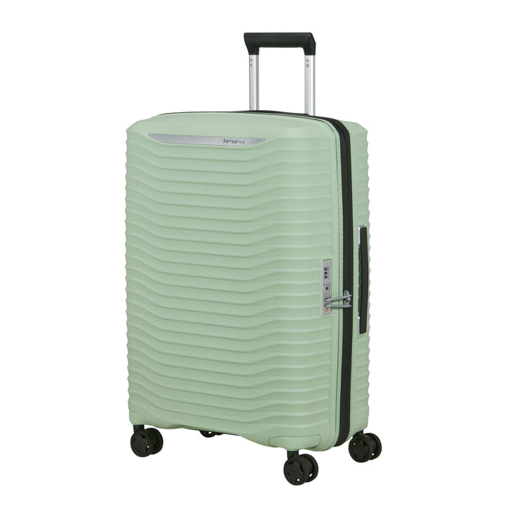 Voorzijde van de Samsonite Upscape 68 middelmaat koffer in Soft-sage #kleur_soft-sage