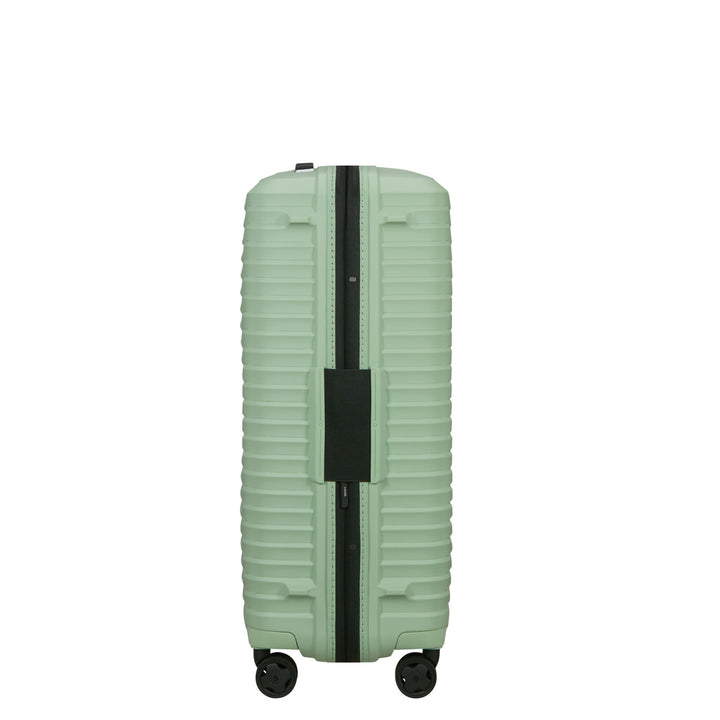 Zijkant van de Samsonite Upscape 68 middelmaat koffer in Soft-sage #kleur_soft-sage