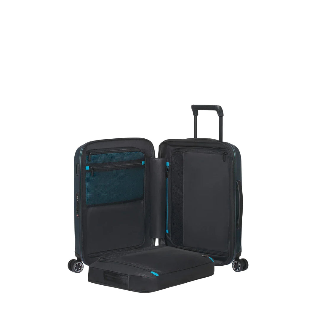 Binnenkant met packing cube van de Samsonite NEXIS handbagage koffer petrol #kleur_petrol