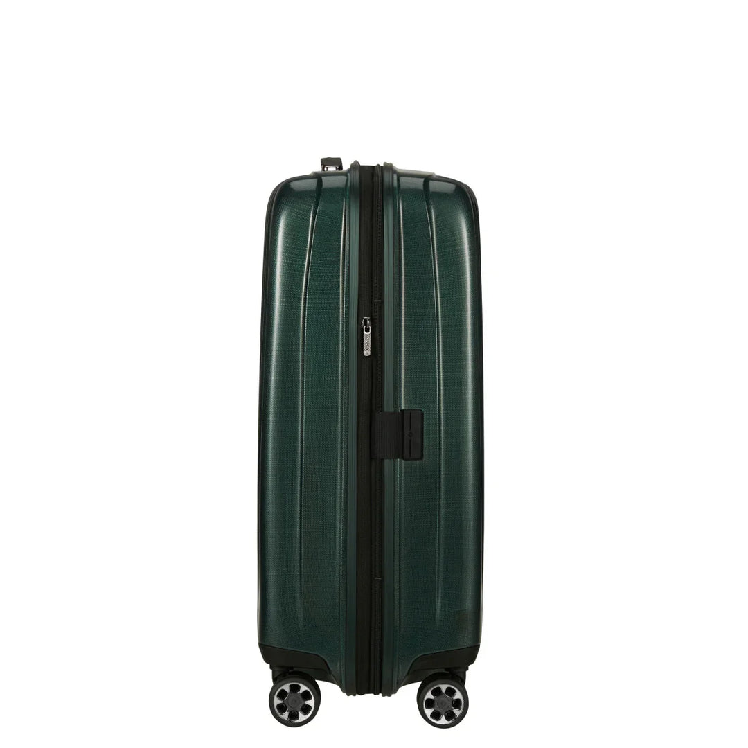Zijkant van de Samsonite NEXIS grote koffer 76 EXP in deep Forest #kleur_deep-forest