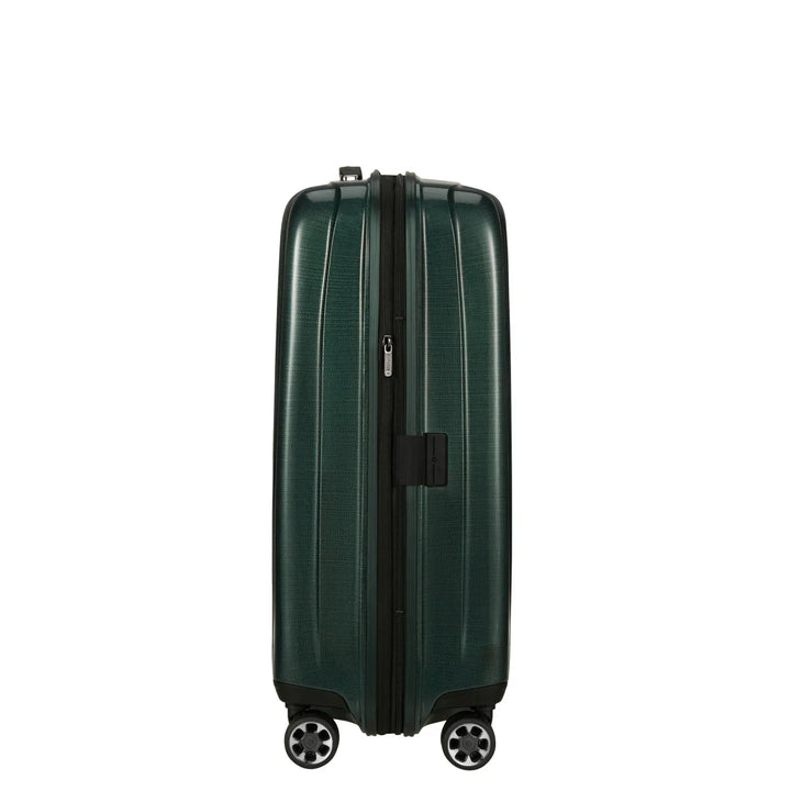 Zijkant van de Samsonite NEXIS grote koffer 76 EXP in deep Forest #kleur_deep-forest