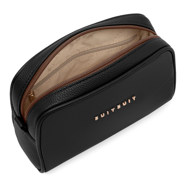 Binnenkant van de kleine toilettas in #kleur_black-olive