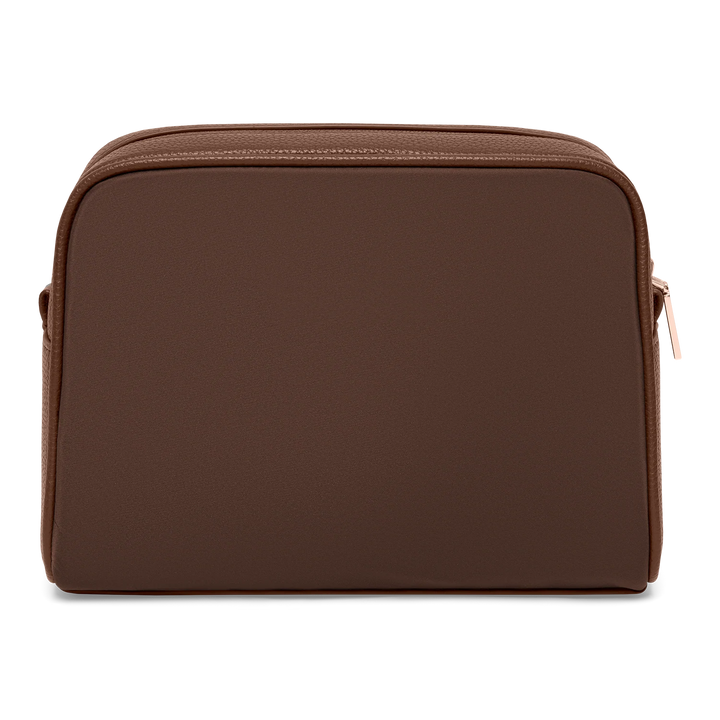 Achterkant van de grote toilettas in chocolade #kleur_chocolade
