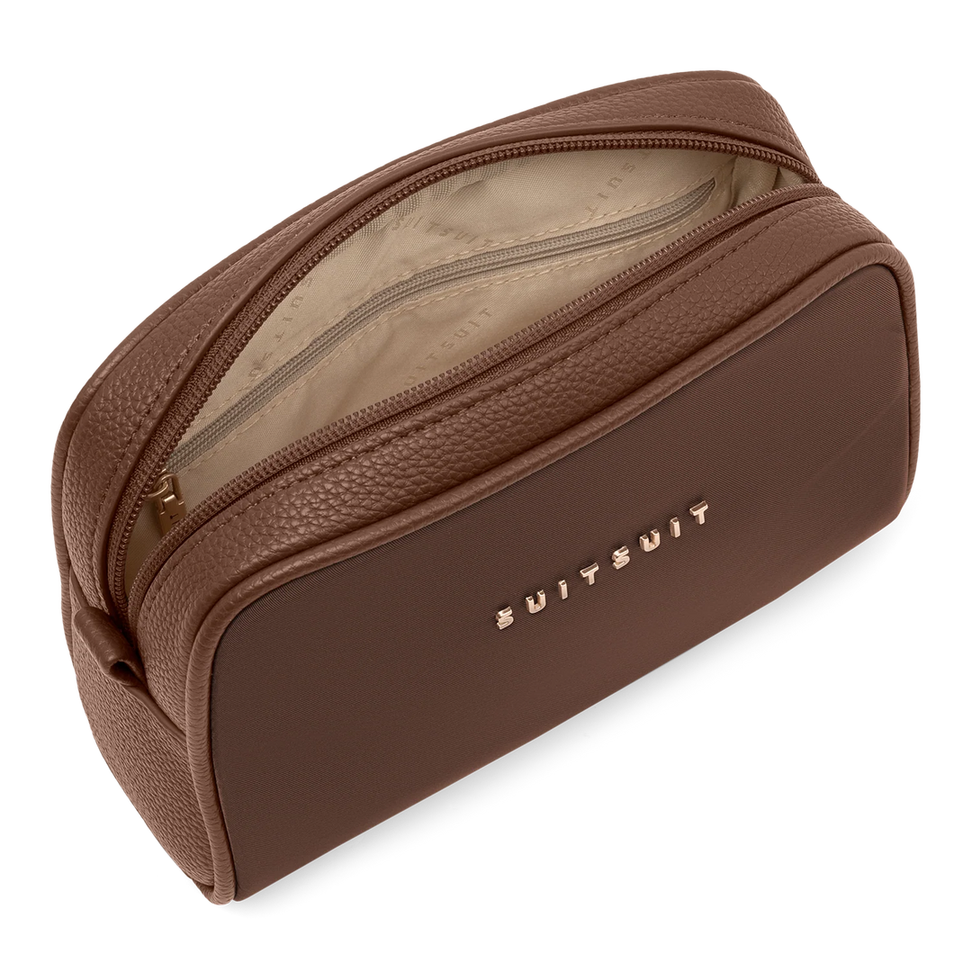 Binnenkant van de SUITSUIT beauty set in chocolade kleine toilettas #kleur_chocolade