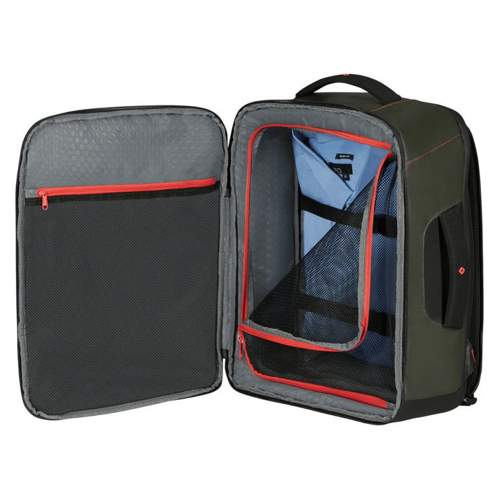 Binnenkant in gebruik van de Samsonite Ecodiver underseater M donkergroen #kleur_donkergroen