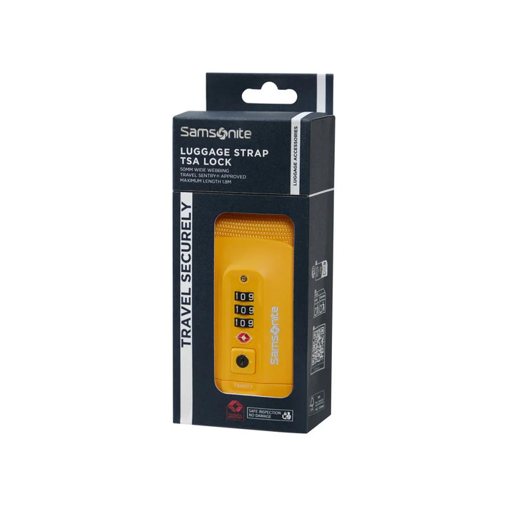 verpakking van de Samsonite koffer riem met cijverslot geel #kleur_geel