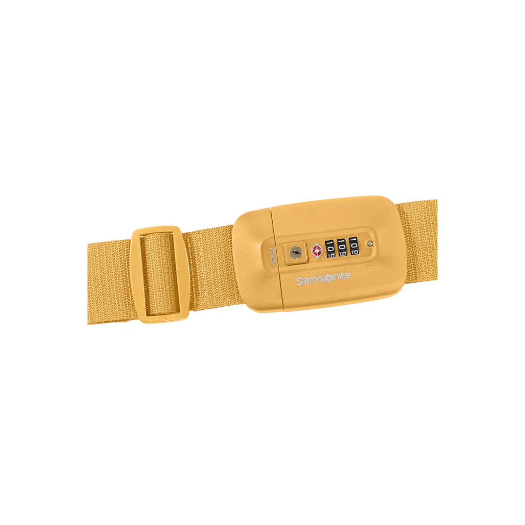 Voorkant van de Samsonite koffer riem met cijverslot geel #kleur_geel