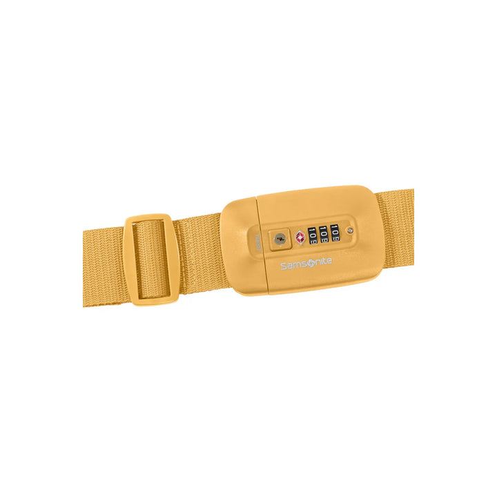 Voorkant van de Samsonite koffer riem met cijverslot geel #kleur_geel