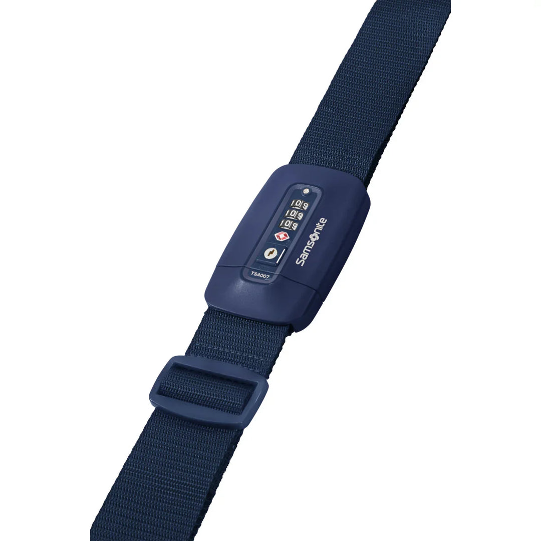 Voorzijde van de Samsonite koffer riem met cijverslot navy #kleur_navy