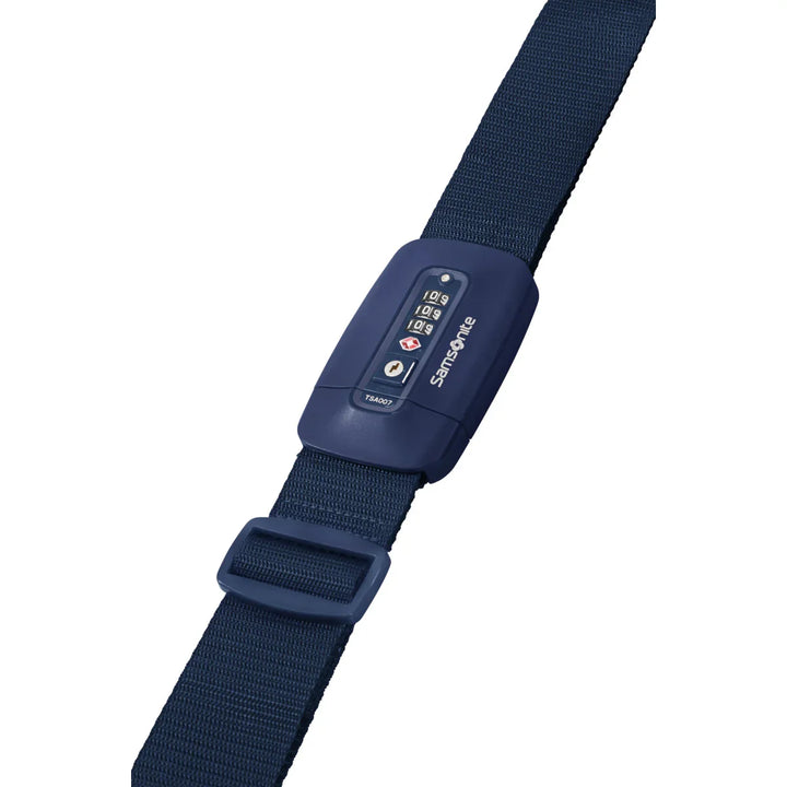 Voorzijde van de Samsonite koffer riem met cijverslot navy #kleur_navy