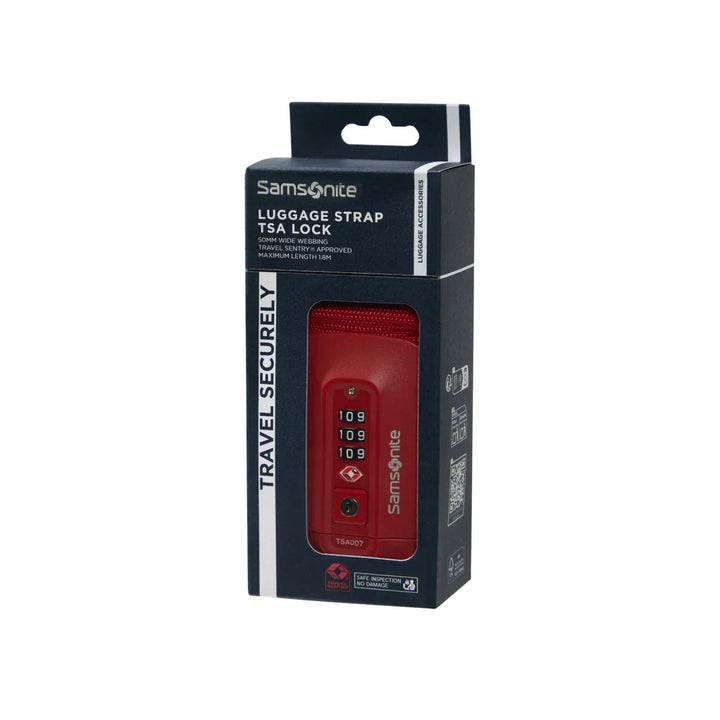 Verpakking  van de Samsonite koffer riem met cijverslot rood #kleur_rood