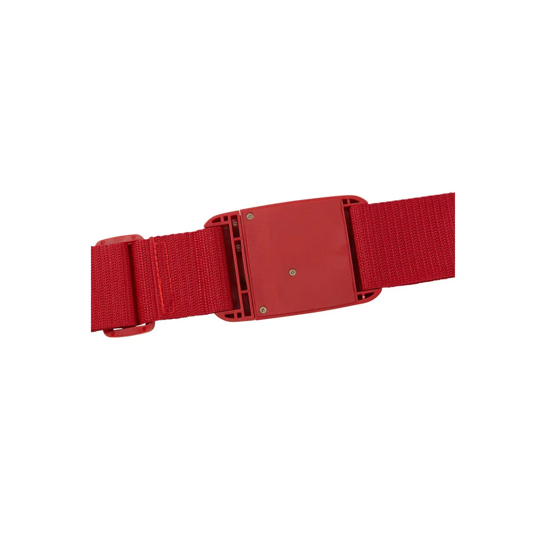 Achterkant  van de Samsonite koffer riem met cijverslot rood #kleur_rood