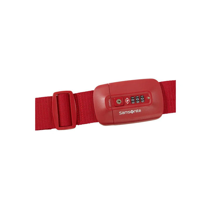 Voorkant van de Samsonite koffer riem met cijverslot rood #kleur_rood