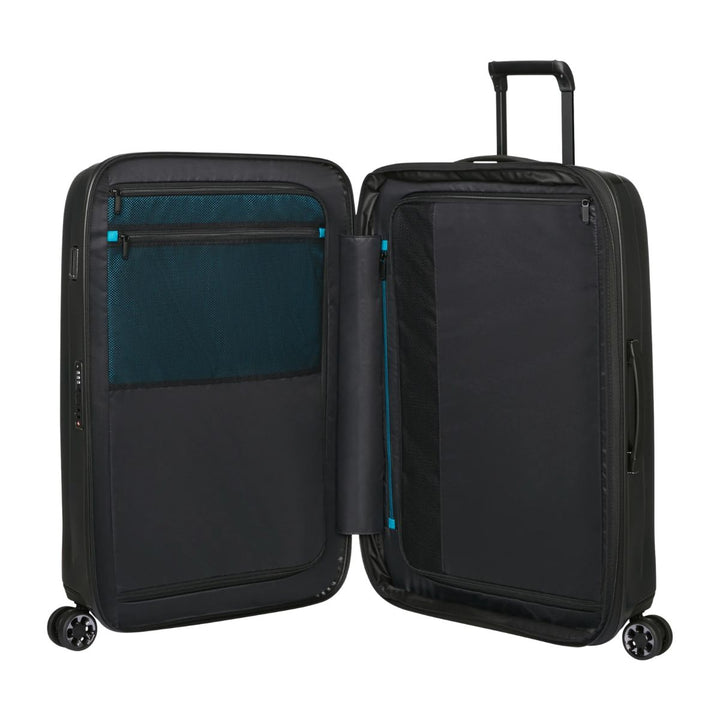 Binnenkant van de grote 76 NEXIS ruimbagage koffer in het black #kleur_black