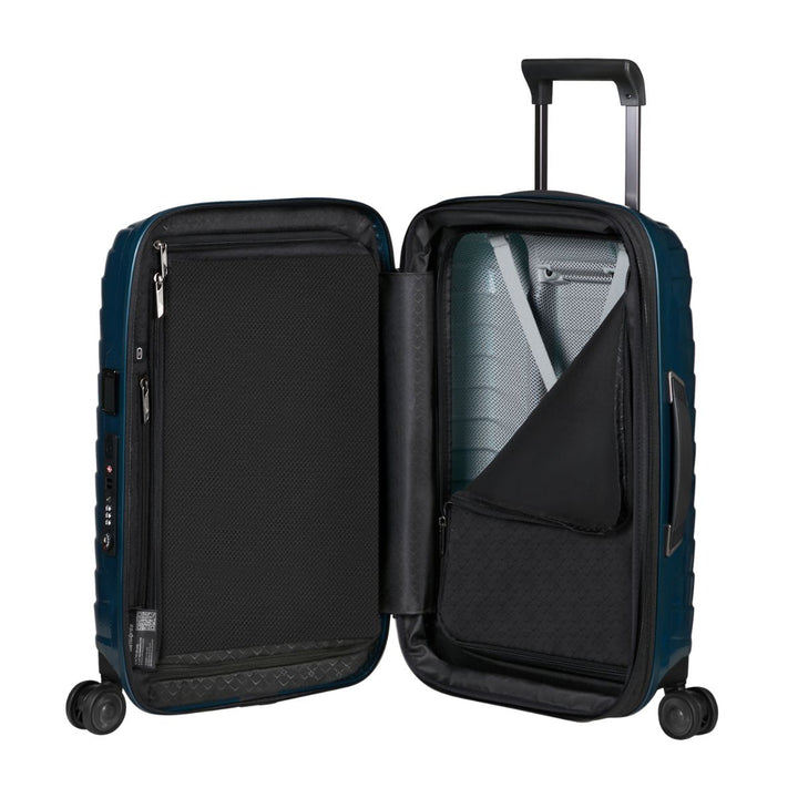 Binnenkant van de Samsonite Proxis handbagage koffer 55 - 35 EXP petrol #kleur_petrol-blue