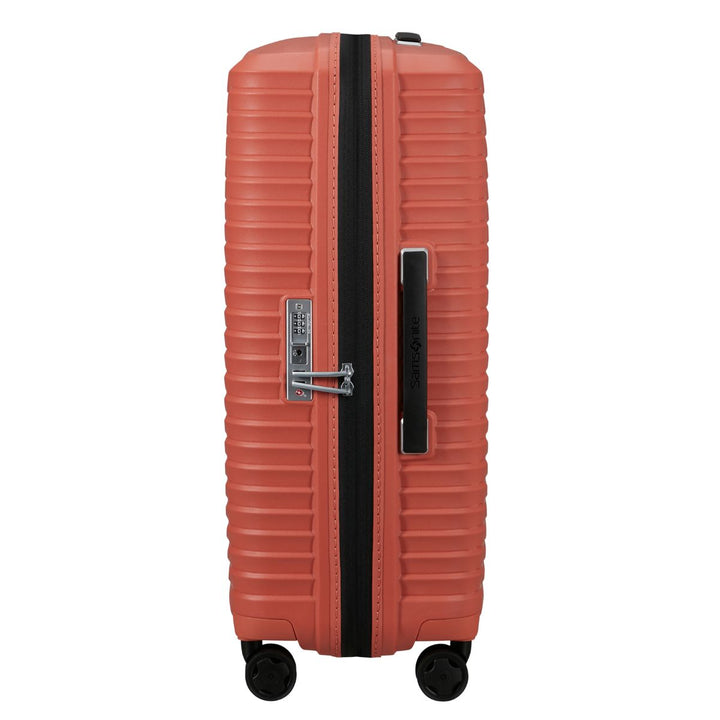 Zijkant van de Samsonite Upscape 68 EXP koffer clay #kleur_clay
