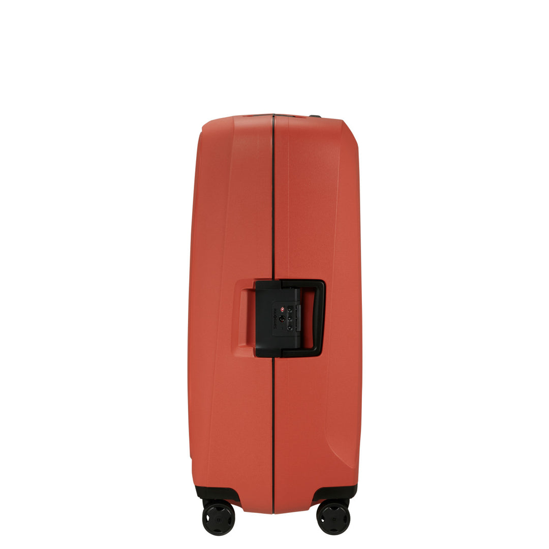 Zijkant met TSA slot van de Samsonite Essens 75 in clay #kleur_clay