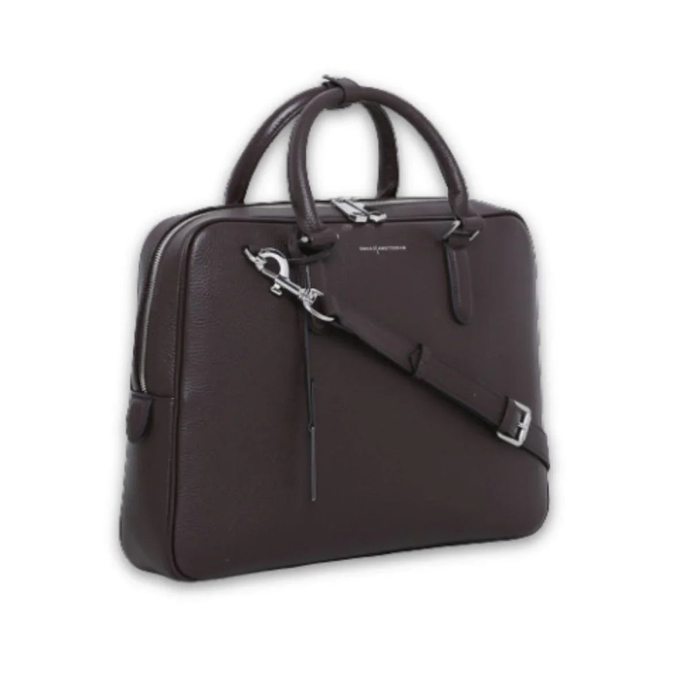 Voorzijde van de Smaak Amsterdam Adam laptoptas chocolade #kleur_chocolade