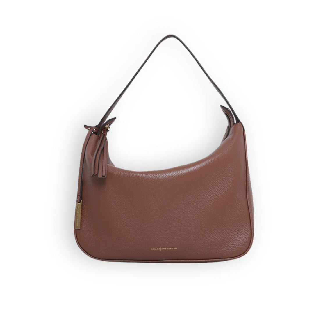 Voorkant van de Smaak Amsterdam Monroe leren schoudertas in camel #kleur_camel