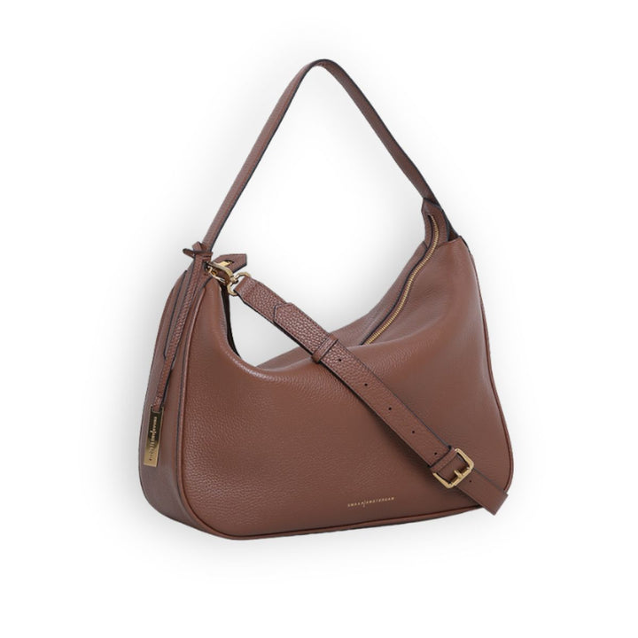 Voorzijde van de Smaak Amsterdam Monroe leren schoudertas in camel #kleur_camel
