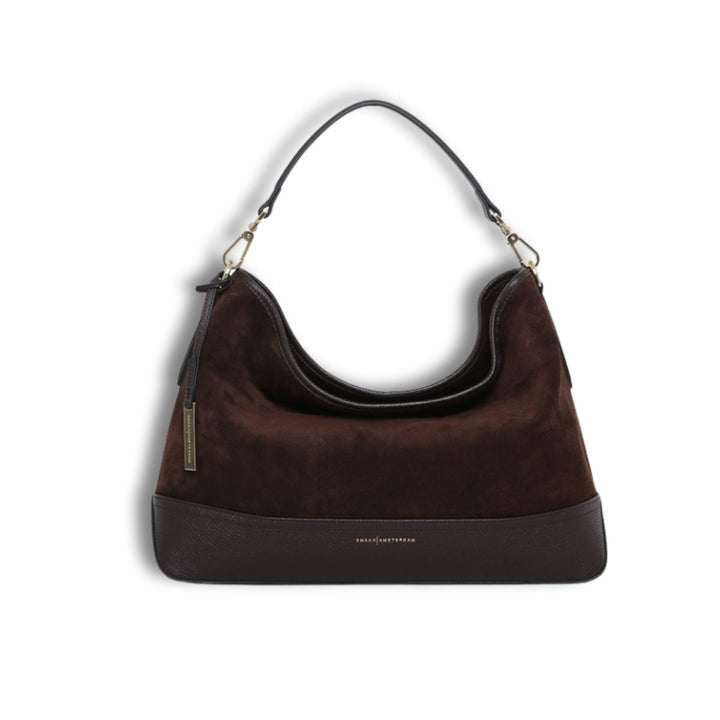 Voorkant van de Smaak Amsterdam Mirel suede schoudertas #kleur_hazel