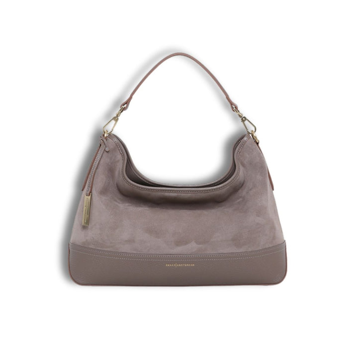 Voorkant van de Smaak Amsterdam Mirel suede schoudertas #kleur_clay