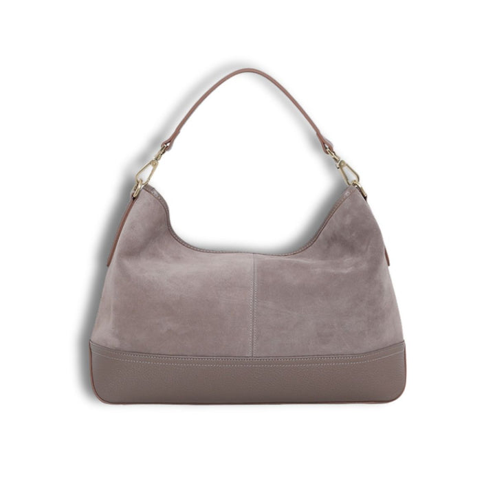 Achterkant van de Smaak Amsterdam Mirel suede schoudertas #kleur_clay