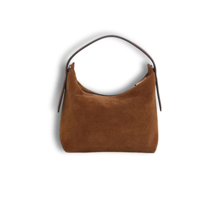 Achterkant van de Smaak Amsterdam Tara suede handtas in camel #kleur_camel