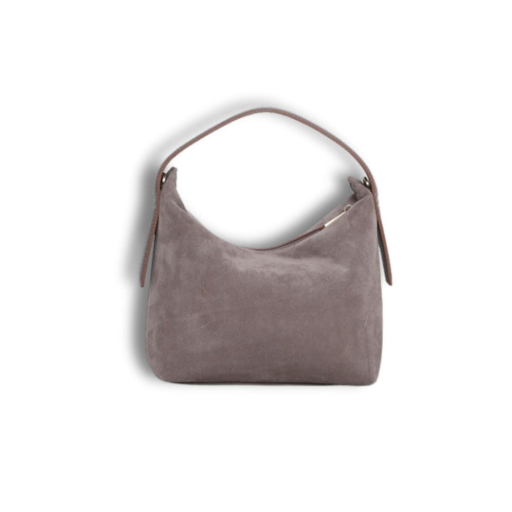 Achterkant van de Smaak Amsterdam Tara suede handtas in clay #kleur_clay