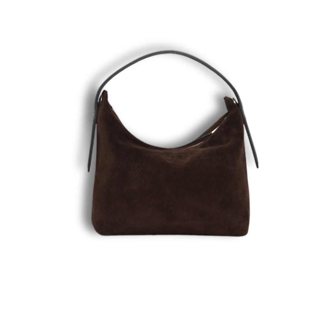 Achterkant van de Smaak Amsterdam Tara suede handtas in moss #kleur_moss