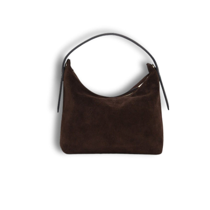 Achterkant van de Smaak Amsterdam Tara suede handtas in moss #kleur_moss