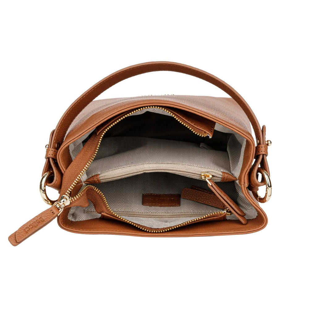 Binnenkant van de Calico Bellici handtas cognac #kleur_cognac