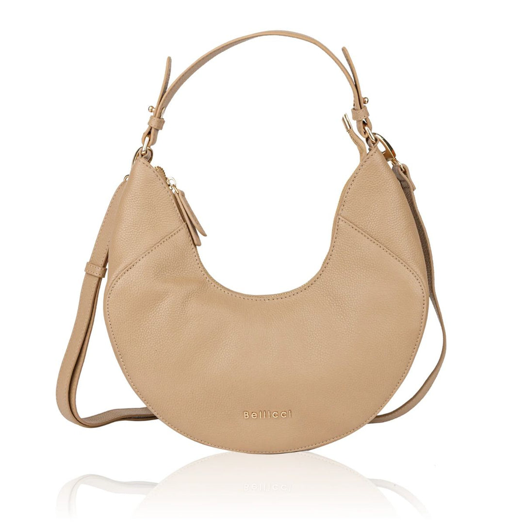 Voorkant van de Sparwell leren schoudertas bejge #kleur_beige