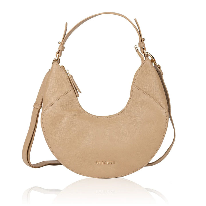 Voorkant van de Sparwell leren schoudertas bejge #kleur_beige